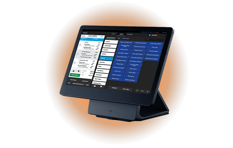 A SkyTab point-of-sale system with a touchscreen interface.